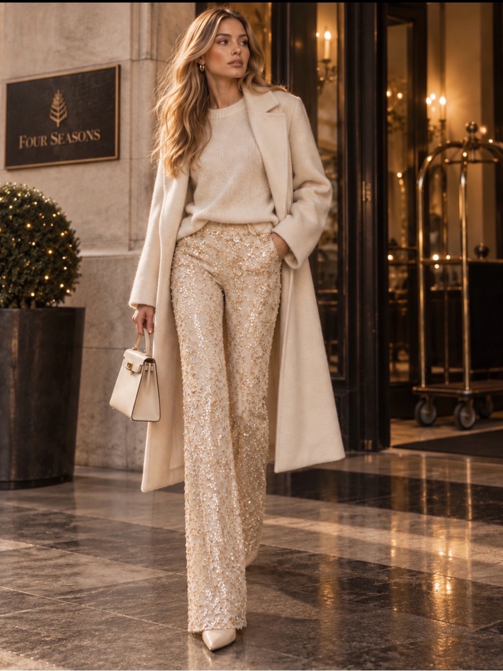 BCBG MaxAzria Collection Y2K gold sequined flare pant